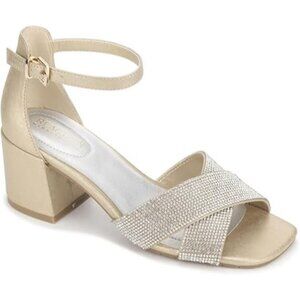 Kenneth Cole Reaction Women's Mix X-Band Jewel Heeled Sandal Soft Gold Size 7.5